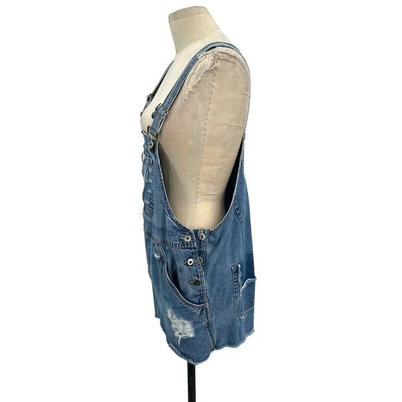 Furst of a Kind Distressed Denim Medium Wash Overall Dress Shortalls Size Medium - Picture 4 of 6
